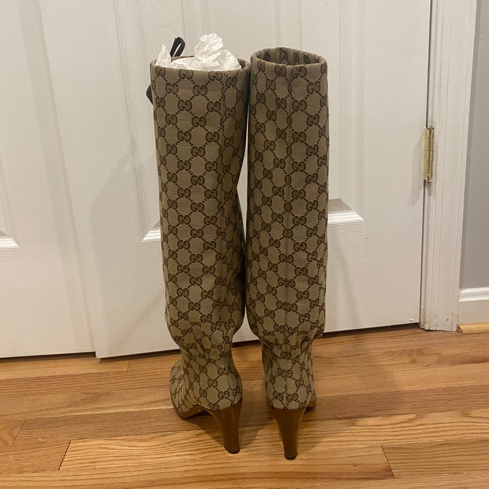 New GUCCI GG canvas mid-heel boot Sz 5.5 - Picture 15 of 16